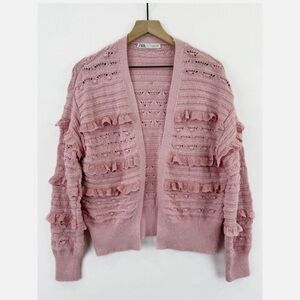 Zara light salmon pink ruffled eyelet cardigan